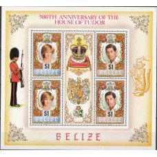 Королевские династии Белиз 1985, Леди Ди Принц Чарльз, 500-летие Дома Тюдоров, блок
