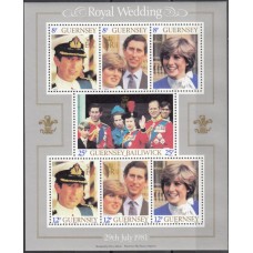 Королевские династии Гернси 1981, Королева Англии Леди Диана Принц Чарльз, блок Mi: 3