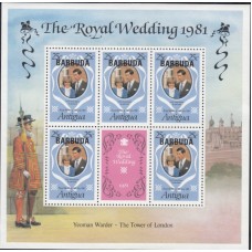 Леди Диана Барбуда 1981, Свадьба Леди Ди и Принца Чарльза, малый лист марки Mi: 568