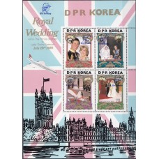 Королева Англии КНДР 1981, Леди Ди и Принц Чарльз Свадьба, малый лист с зубцами Mi: 2173-2176 НАДПЕЧАТКА