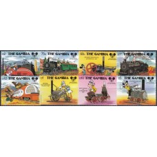 Дисней Гамбия 1987, 60-летие Микки Железная дорога Паровозы, серия 8 марок