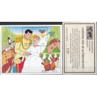 Дисней Гренада 1987, 50 лет первому цветному мультфильму, Золушка, 1 блок с сертификатом