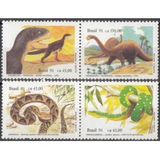 Фауна Бразилия 1991, Динозавры Змеи серия 4 марки