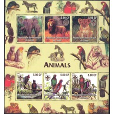Фауна Конго 2005, Птицы и животные Африки, слоны львы попугаи, блок-коллектив