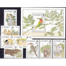 Фауна Гамбия 1988, Животный мир Африки Птицы Хищники, серия 8 марок 1 блок