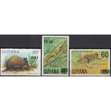 Фауна Гайана, Черепаха Ящерица Броненосец, набор 3 марки с новыми номиналами