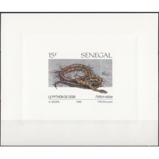 Фауна Сенегал 1991, Животные Африки Змеи Питон, люкс-блок картон(очень редкий)