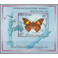 Фауна Камбоджа 1990, Бабочки NEW ZELAND-90 блок Mi: 176