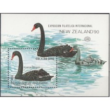 Фауна Никарагуа 1990, Птицы Лебеди блок Mi: 193 New Zeland-90 выставка