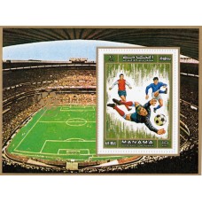 Футбол Манама 1972, ЧМ Мексика-70 ЧМ ФРГ-74 Олимпиада Мюнхен-72 Футболисты ФРГ, блок Mi: 139 с зубцами