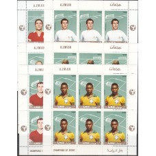 Футбол Аджман 1968, ЧМ Мексика-70, Звезды мирового футбола, полная серия в малых листах с зубцами