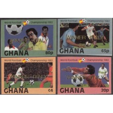 Футбол Гана 1983, ЧМ Испания-82 серия 4 марки без зубцов НАДПЕЧАТКА