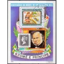 Марка на марке Сан Томе и Принсипе 1980, Черный пени Роланд Хилл, блок(гашеный)