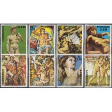 Живопись Парагвай 1975, Микеланджело Картины Скульптура, серия 8 марок Mi: 2679-2686