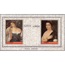 Живопись Аджман 1972, Тициан Женские портреты, блок с двумя марками (редкий)