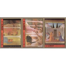 Живопись Аджман 1972, Ангелы в религиозной живописи, серия-сцепка из 3 марок без зубцов