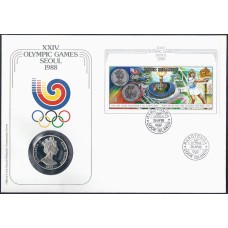 Олимпиада Кука острова 1988, Сеул-88 блок Mi: 185 на КПД и олимпийская монета 50 долларов (очень редкий вариант)