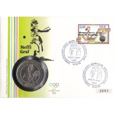 Олимпиада Ниуэ 1988, Сеул-88 Теннис Штеффи Граф, КПД с памятной монетой 5 долларов