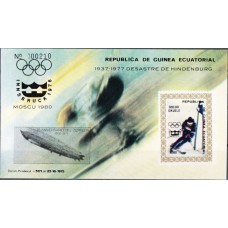 Олимпиада Экваториальная Гвинея 1976, Инсбрук-76 Москва-80, Горные лыжи, блок Mi: 216А без зубцов (редкий) Дирижабль 