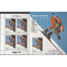 Олимпиада Гайана 1988, Калгари-88 Горные лыжи, комплект блок Mi: 25 и малый лист марки Mi: 2408