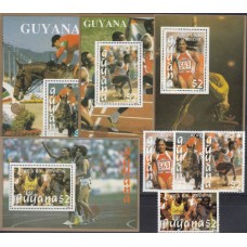 Олимпиада Гайана 1988, Сеул-88 Барселона-92 Конный спорт Легкая атлетика, комплект 4 блока Mi: 43-46 (золотая рамка) 4 марки