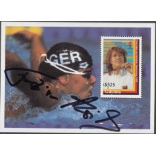 Олимпиада Гайана 1994, Атланта-96 Плавание блок Mi: 438*А Рукописный автограф Олимпийской Чемпионки Францишки Ван Альсик