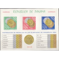 Олимпиада Панама 1964, Инсбрук-64 Чемпионы и медали Олимпиады, блок Mi: 28B без зубцов (редкий)