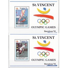 Олимпиада Сент Винсент 1992, Барселона-92 Теннис Серфинг, комплект 2 блока Mi: 204A-205A