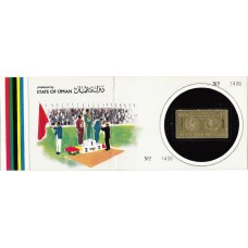 Олимпиада Оман 1968, Мехико-68, золотая фольга 1 марка в буклете НАДПЕЧАТКА черная(редкая)