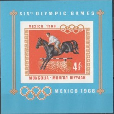 Олимпиада Монголия 1968, Мехико-68 блок Mi: 15 В без зубцов Конный спорт