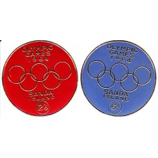 Санда остров Шотландия 1964, Токио-64, 2 марки круглые красно-золотая и васильково-золотая