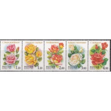 Россия 1999, Флора Цветы Розы, полная серия сцепка 5 марок