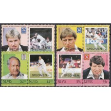 Спорт Невис 1984, Крикет Звезды крикета, серия 8 марок SPECIMEN (образец)