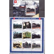 Железная дорога Гвинея Биссау 2001, Современные и ретро поезда, Локомотивы Швейцарии, комплект 1 блок 1 малый лист