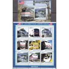 Железная дорога Гвинея Биссау 2001, Современные и ретро поезда, Локомотивы США, комплект 1 блок 1 малый лист
