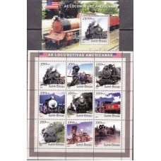 Железная дорога Гвинея Биссау 2001, Современные и ретро поезда, Ретро Локомотивы США, комплект 1 блок 1 малый лист