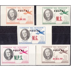 Президенты США Эквадор 1949, Авиация Президент США Рузвельт, серия 5 марок без зубцов АВИАПОЧТА НАДПЕЧАТКА